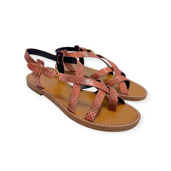 VERONICA BEARD Rose Pink Snake Embossed Leather Sandals, Size 6 - Picture 4 of 6